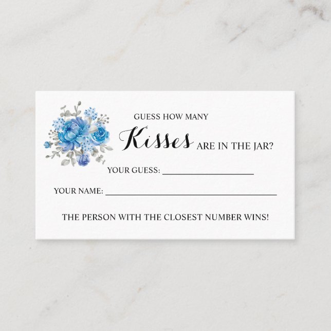 Blu Flower How Many Kisses Bridal Shower game card (Front)