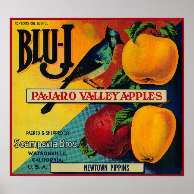 Blu-J Apple Crate LabelWatsonville, CA Poster (Front)
