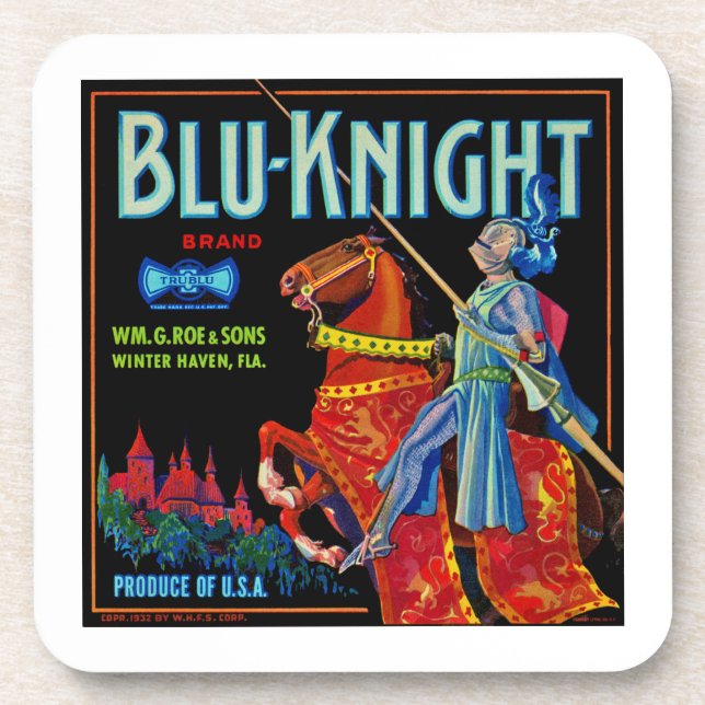 Blu Knight Fruit Label Coaster (Front)