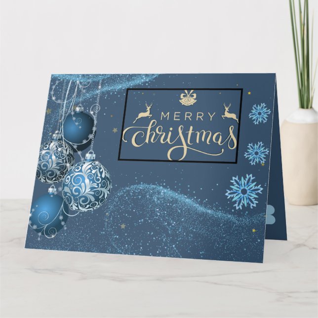 Blu & Silver Merry Christmas Greeting Folded Card (Front)