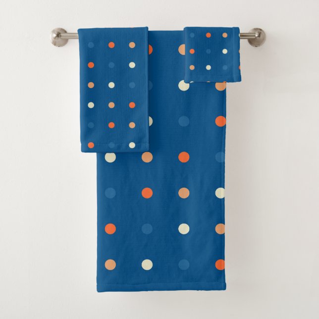 Blu, white and Orange Dots Bath Towel Set (Insitu)