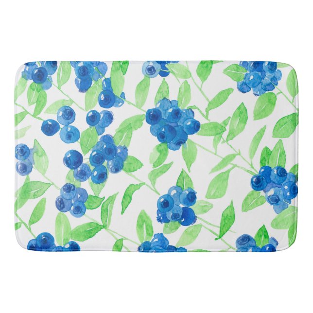 Bluberries watercolor pattern bath mat (Front)