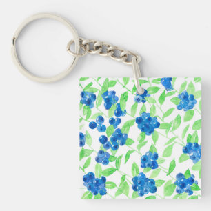 Bluberries watercolor pattern key ring