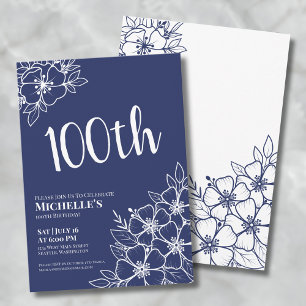 Blue 100th Birthday Party Invitation