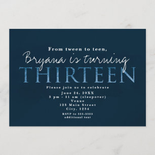 Blue 13TH 13 Birthday Party Invitation