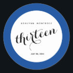 Blue 13th Birthday Classic Round Sticker<br><div class="desc">Beautiful blue 13th birthday stickers. You will be able to easily personalise with her name and birthday. A beautiful addition to her thirteenth birthday party.</div>
