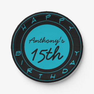 Blue 15th Birthday Party Personalised Paper Plates