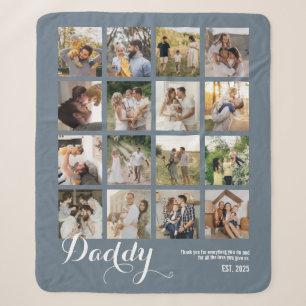 Blue 16 Photo Collage Daddy Pictures Keepsake Sherpa Blanket