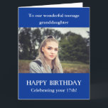 Blue 17th Birthday Photo card granddaughter teen<br><div class="desc">Are you looking to buy a Blue white 16th Birthday Photo card granddaughter, BIG size. Birthday photo card for granddaughter from Grandma and Grandad, or perhaps for a teenage daughter from mom and dad, mother and father? For age 17. ADD AGE to the card of your teenage granddaughter. ANY AGE...</div>