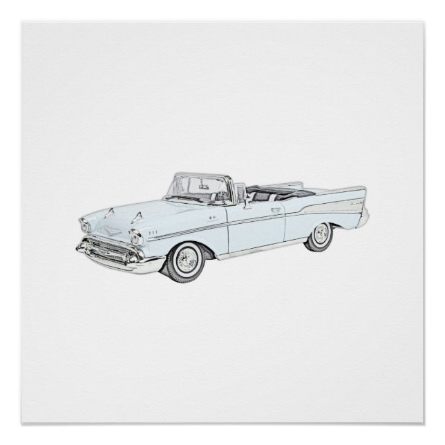Blue 1957 Chevy Bel Air Convertible Illustration Poster (Front)