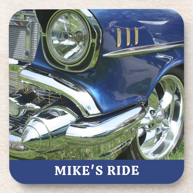 Blue 1957 Chevy, Name or Message, Your Photo Coaster (Front)