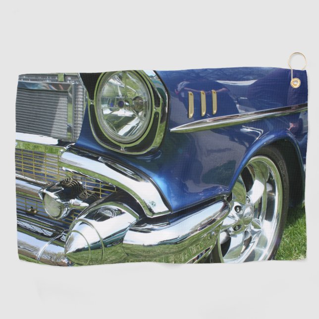 Blue 1957 Chevy Vintage Car Golf Towel (Horizontal)