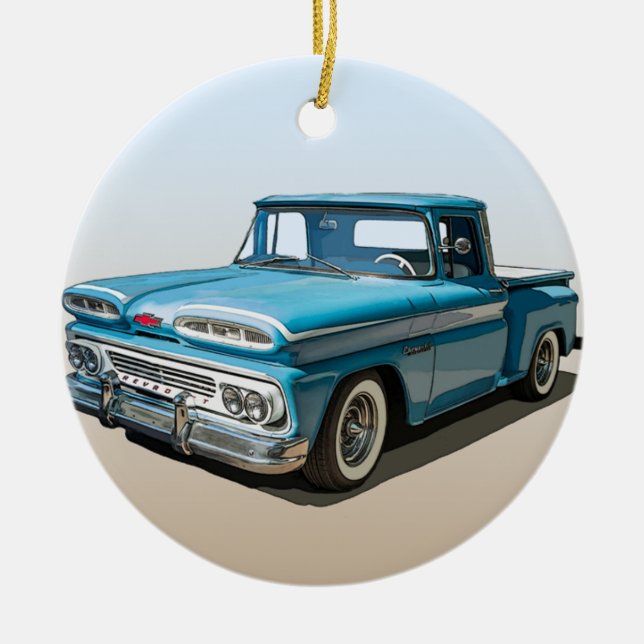 Blue 1960 Chevy Pickup Ornament (Front)