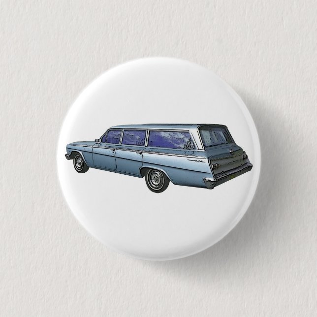Blue 1962 Chevrolet station wagon. 3 Cm Round Badge (Front)
