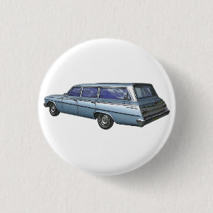 Blue 1962 Chevrolet station wagon. 3 Cm Round Badge