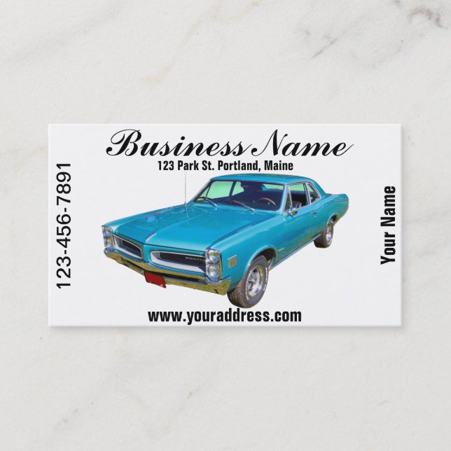 Blue 1966 Pontiac Le Mans Muscle Car Business Card (Front)