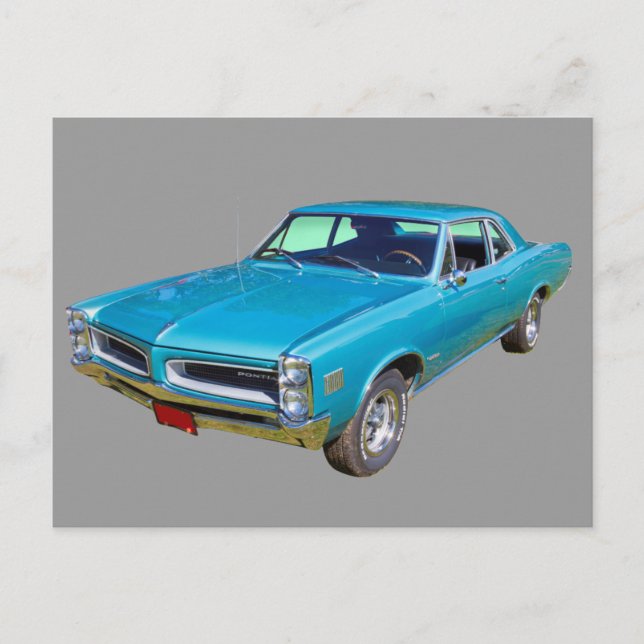 Blue 1966 Pontiac Le Mans Muscle Car Postcard (Front)
