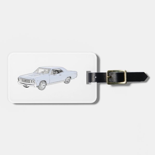 Blue 1967 Chevy Chevelle Pencil Style Drawing Luggage Tag (Front Horizontal)