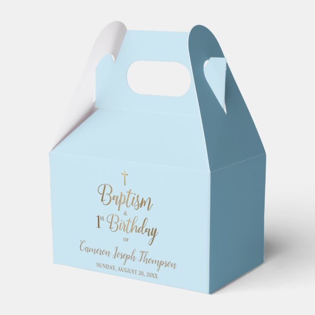 Blue 1st Birthday baptism baby boy Favour Box (Front Side)