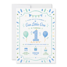 Blue 1st Birthday Boy Invitation