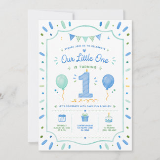 Blue 1st Birthday Boy Invitation
