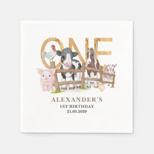 Blue 1st Birthday Farm Animals Barnyard Kids Napki Napkin