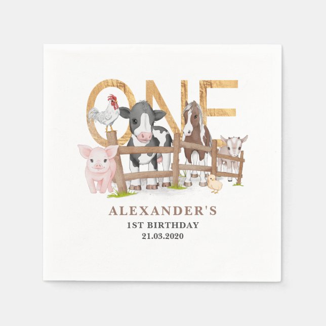 Blue 1st Birthday Farm Animals Barnyard Kids Napki Napkin (Front)