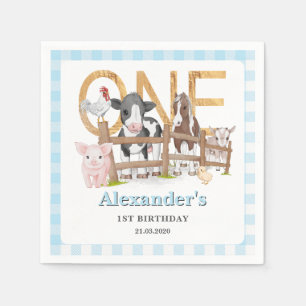 Blue 1st Birthday Farm Animals Barnyard Kids Napkin