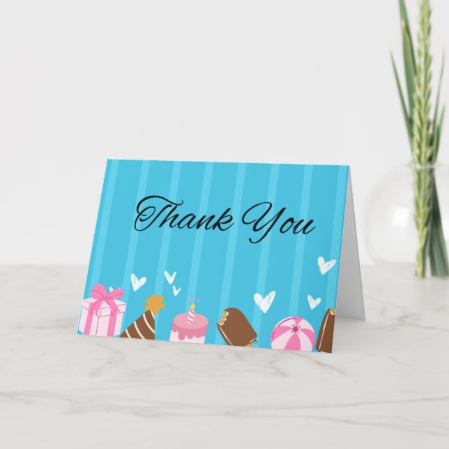 Blue 1st birthday Folded Thank You Card (Front)