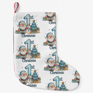 Blue 1st Christmas Santa Snowman Xmas Baby Boy Small Christmas Stocking