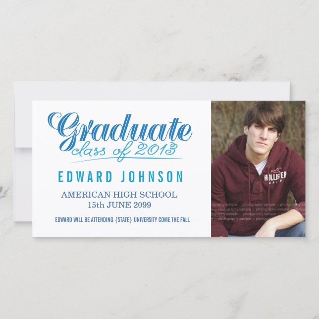 Blue 2013 Graduation Announcement Photo Card (Front)