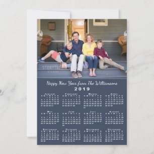 Blue 2019 Calendar 2 Custom Photos Happy New Year Holiday Card