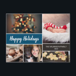 Blue 2024 Happy Holidays Photo Collage Christmas Holiday Postcard<br><div class="desc">Your beautiful family photos deserve to be shared during this time of year as you send warm wishes. Customise this modern collage design & personalise with your family greeting. Find the other pieces from the collection. This design uses blue as an accent colour but it can be easily switched to...</div>