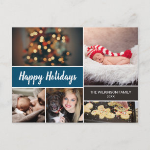 Blue 2024 Happy Holidays Photo Collage Christmas Holiday Postcard