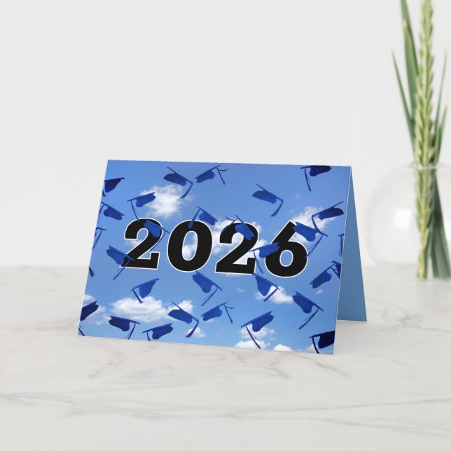 Blue 2026 Graduation Caps in Sky  Card (Front)