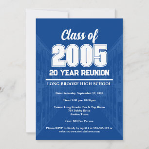 Blue 20 Year High School 2005 Class Reunion Invitation