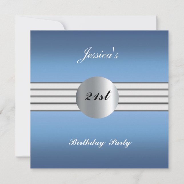 Blue 21st  Birthday Party Invitation (Front)