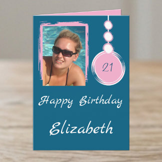 Blue 21st photo birthday card