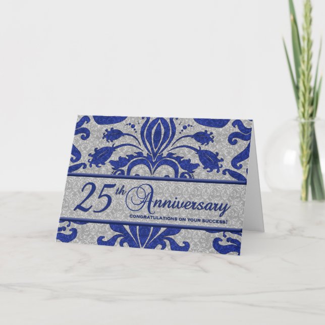 Blue 25th Anniversary Business Greeting Card (Front)