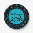 Blue 25th Birthday Party Personalised Paper Plates