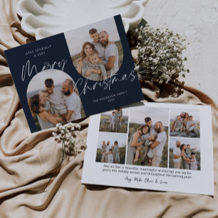 Blue 2 Arch Photos Modern Elegant Script Christmas Holiday Card