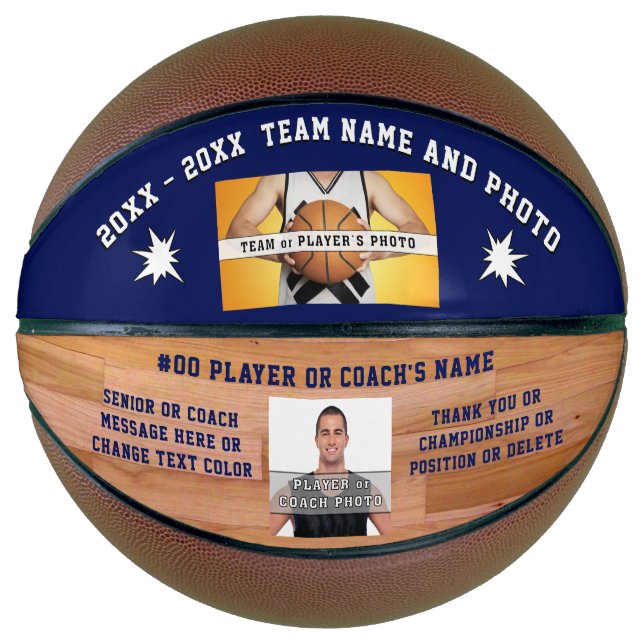 Blue 2 Photos, Text Custom Made Basketball (Front)