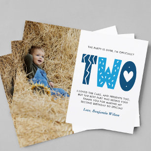 Blue 2nd Birthday Thank You Postcard