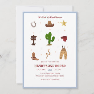 Blue 2nd Rodeo Cowboy Kids Birthday Invitation