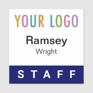 Blue 2x2 Staff Badge Event Logo Pin or Magnetic