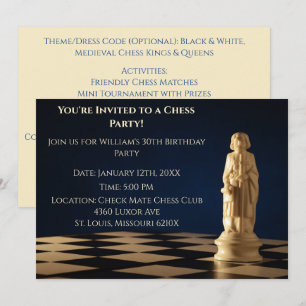 Blue 30th Birthday Party Chess Bishop  Invitation