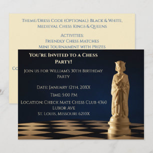 Blue 30th Birthday Party Chess King Invitation