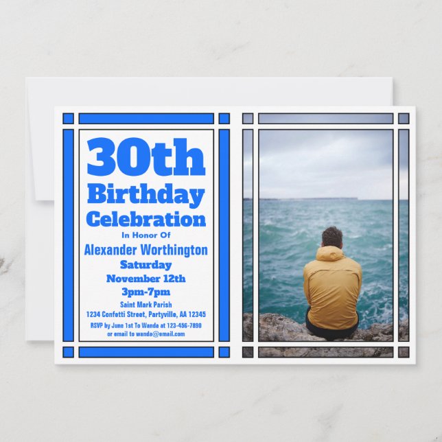 Blue 30th Birthday Party Invitation (Front)