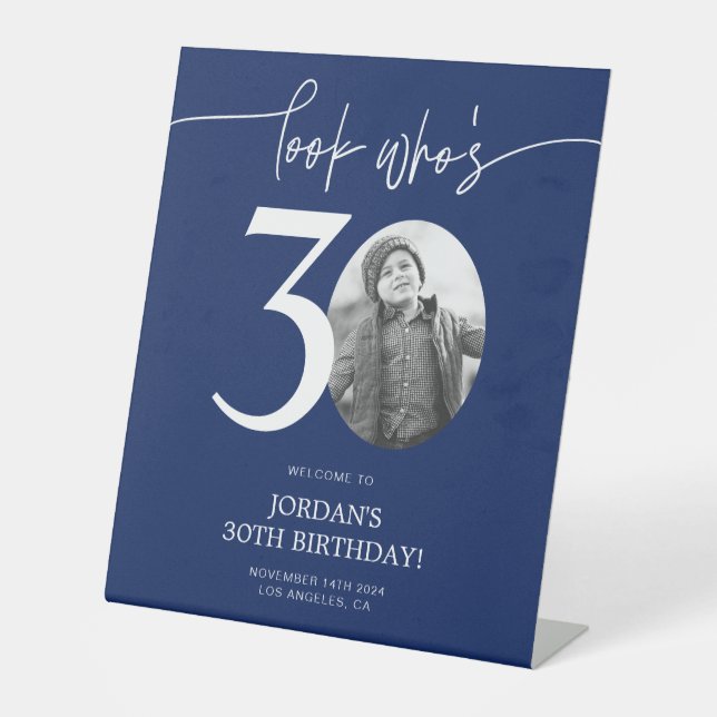 Blue 30th Birthday Welcome Sign | Look Who's 30 (Front)