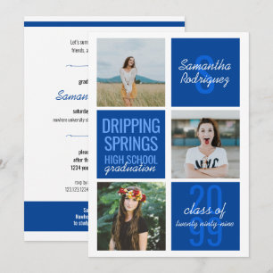 Blue 3-Photo Fun Boxes Graduation Invitation